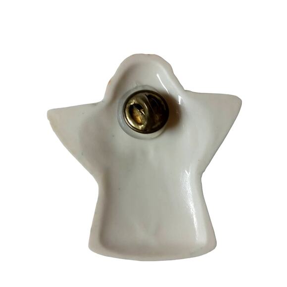 Vintage Ceramic Angel Brooch Christmas Holiday Pink Rose Lapel Pin VTG - Picture 2 of 7